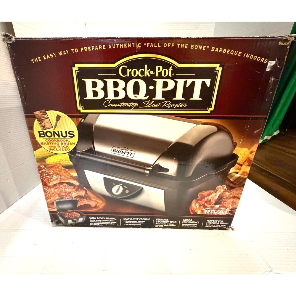 Rival BB200 Crock Pot BBQ Pit Indoor Countertop Slow Cooker